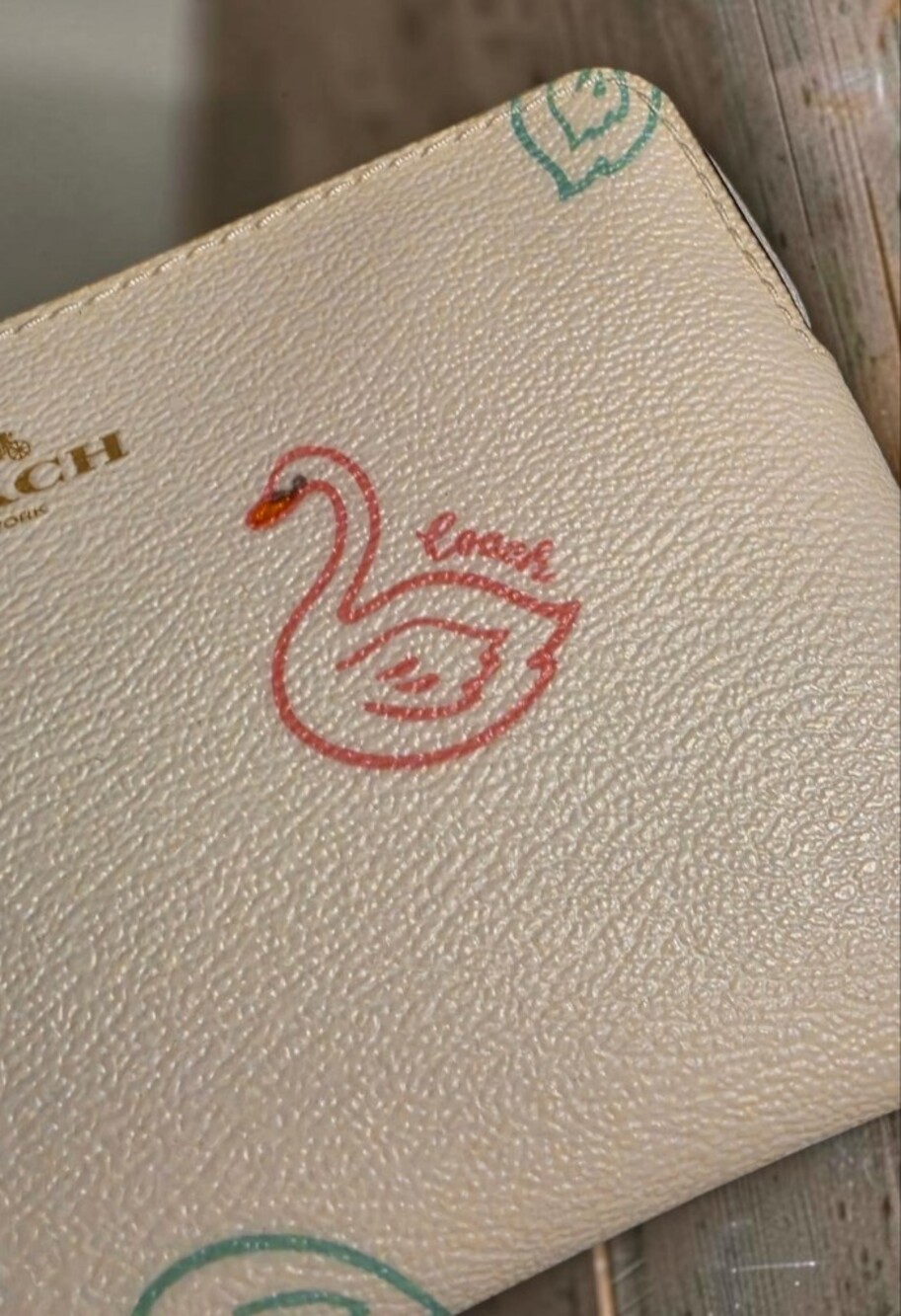 Coach Cream Wristlet with Pastel Pink and Mint Swans - Picture 6 of 6
